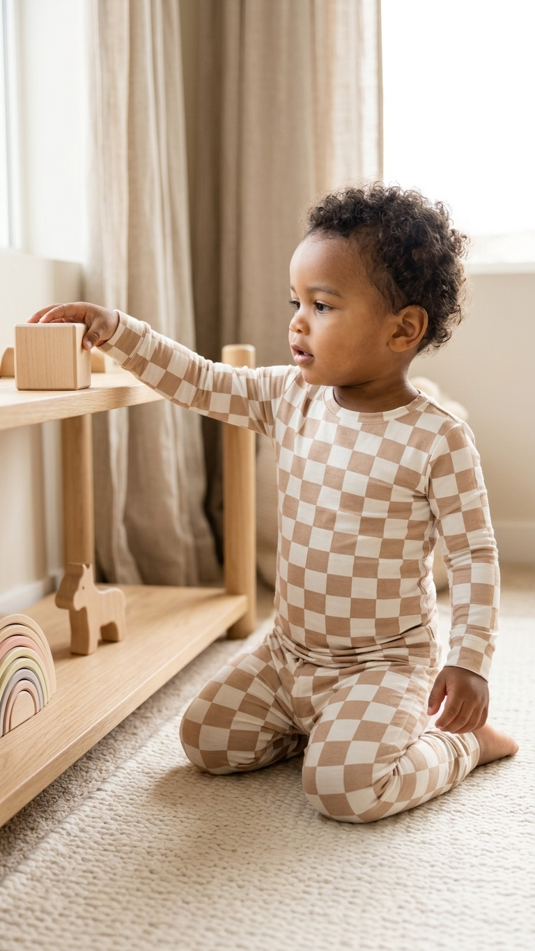Taupe Checkerboard Bamboo Two-Piece Set