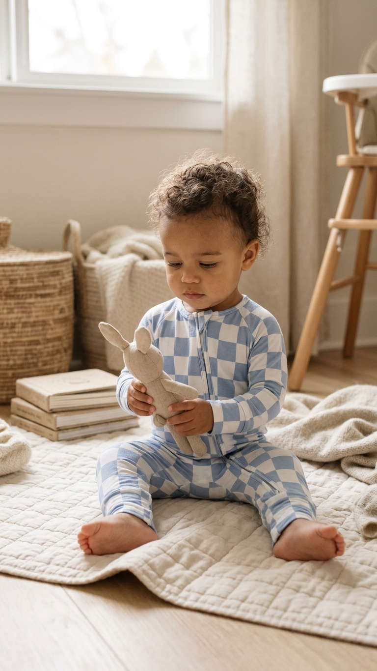 Sky Check Bamboo Zippy Romper