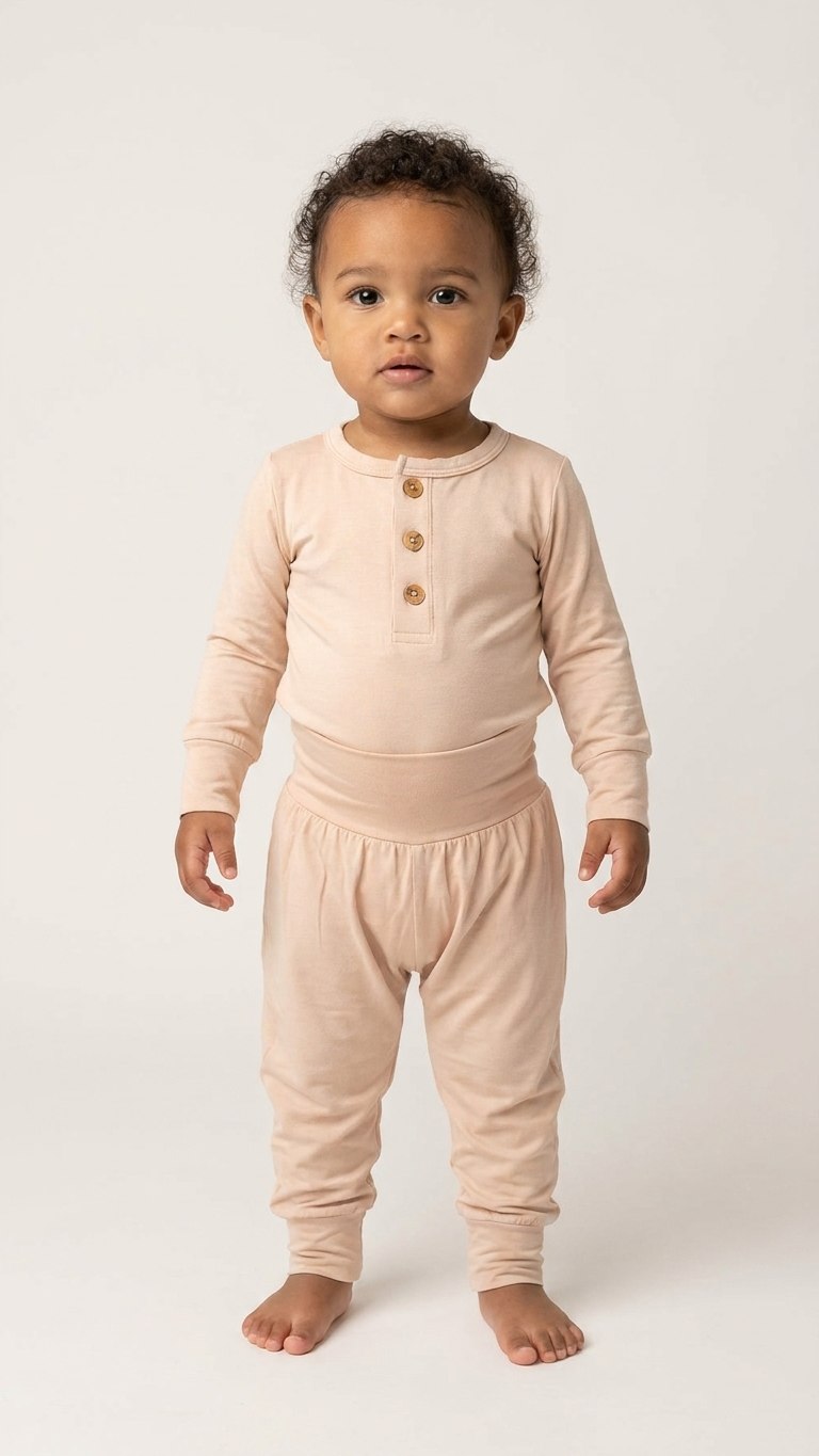 Bamboo Two Piece Button Top — Beige