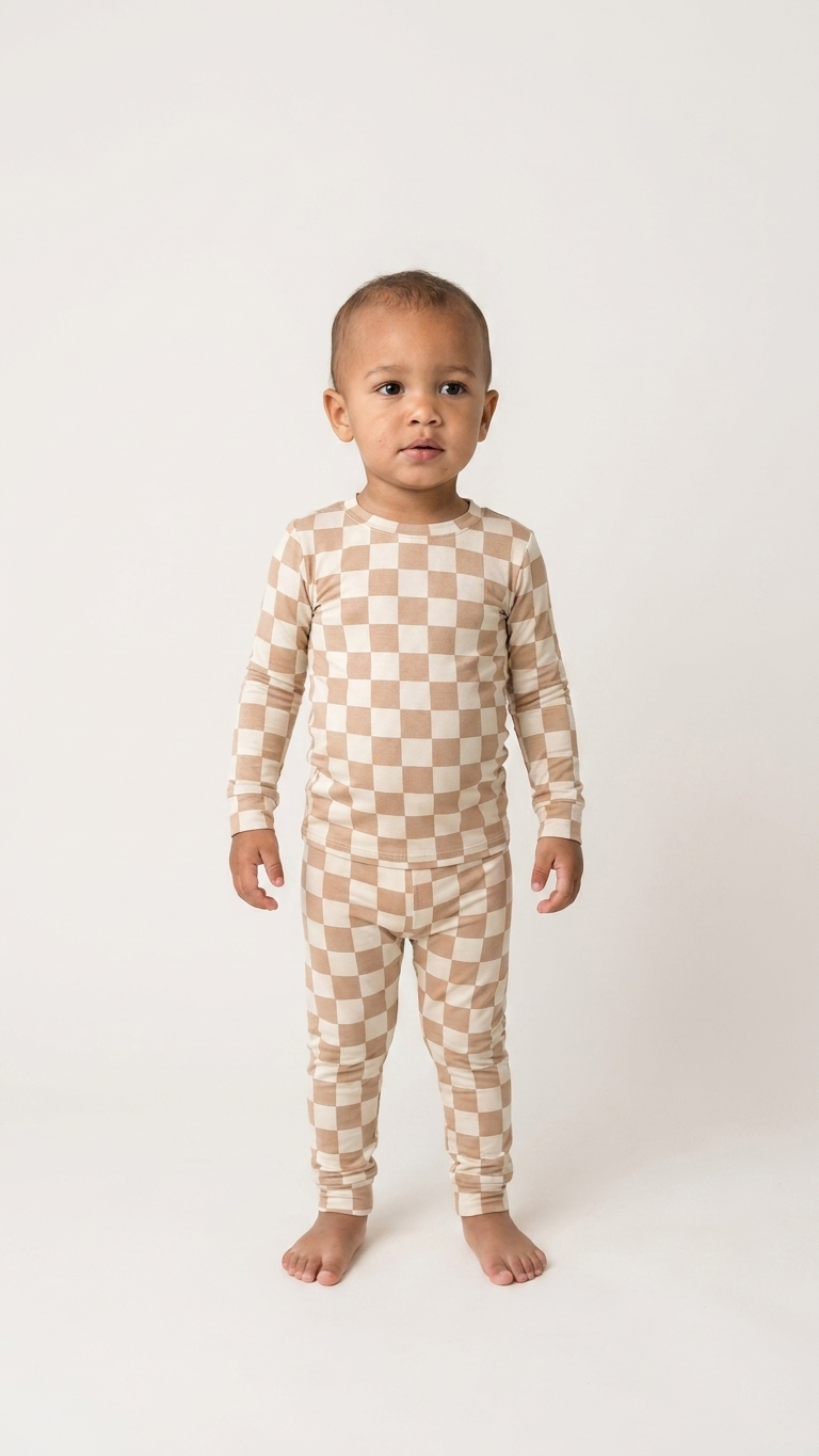 Taupe Checkerboard Bamboo Two-Piece Set