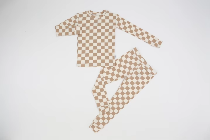 Taupe Checkerboard Bamboo Two-Piece Set