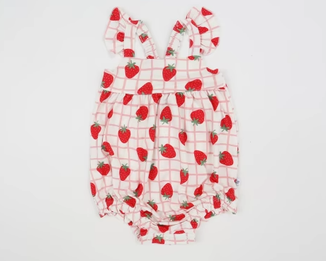 Strawberry Gingham Ruffle Bubble Romper