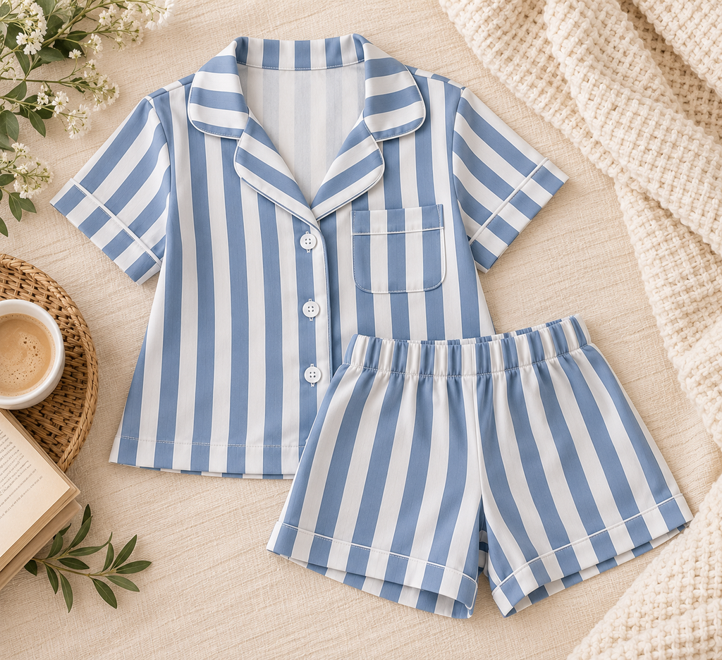 Kids' Coastal Blue Stripe Bamboo Lounge Set