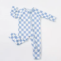 Blue Checker Baby Romper - Soft Bamboo Comfort