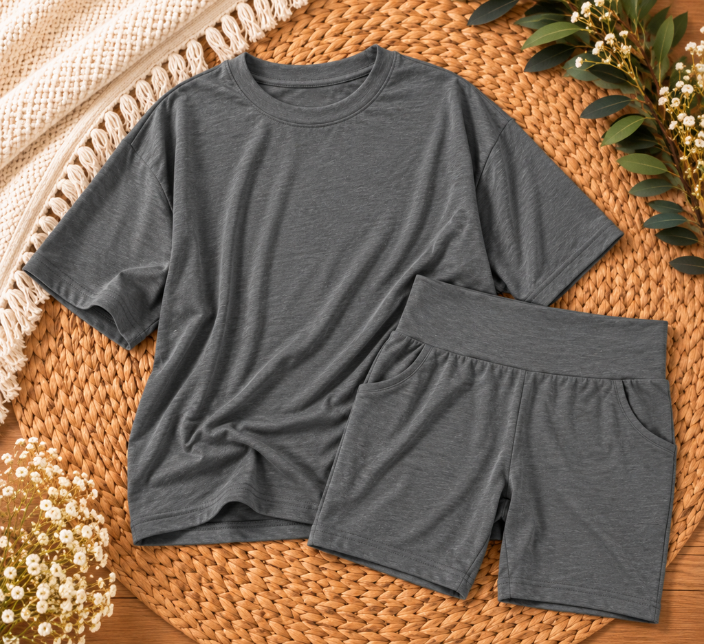 Heather Charcoal Bamboo Oversized Tee & Biker Shorts Set