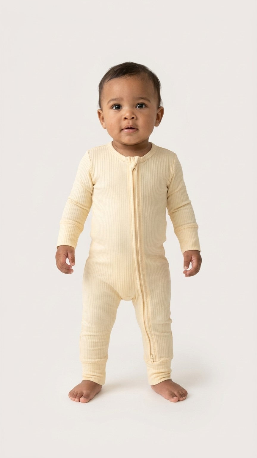 Butter Yellow Ribbed Bamboo Zip Romper