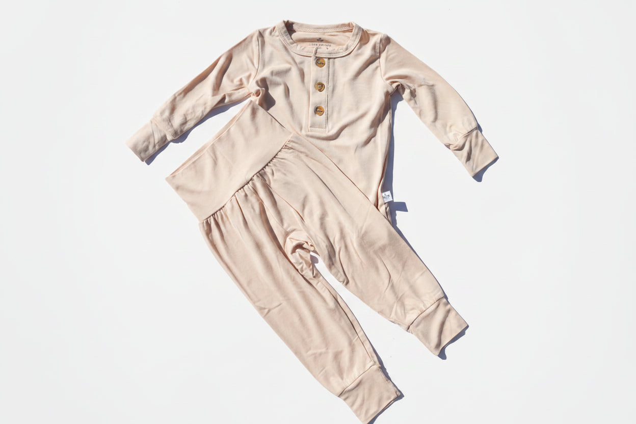 Bamboo Two Piece Button Top — Beige