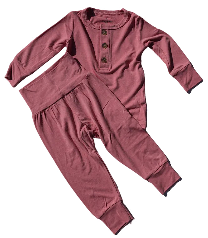 Bamboo Two Piece Button Top — Raspberry