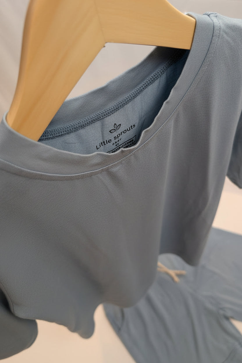 Dusty Blue Bamboo Short & Shirt Set – Soft Two-Piece Toddler Outfit