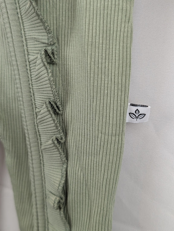Ribbed Ruffle Zip Romper — Sage