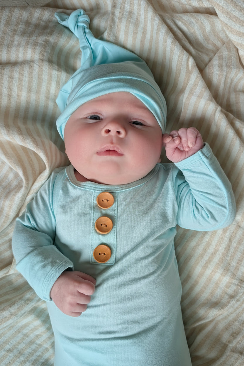 Knotted Baby Gown — Glacier