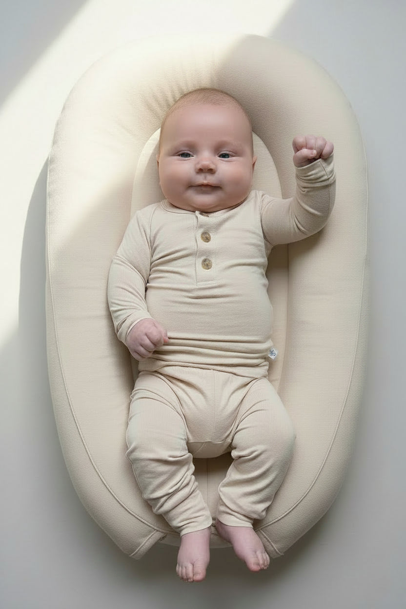 Bamboo Two Piece Button Top — Beige
