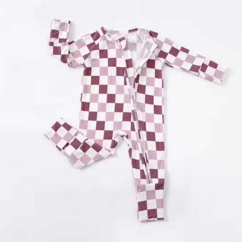 Pink and Purple Checker Baby Romper - Soft Bamboo Comfort