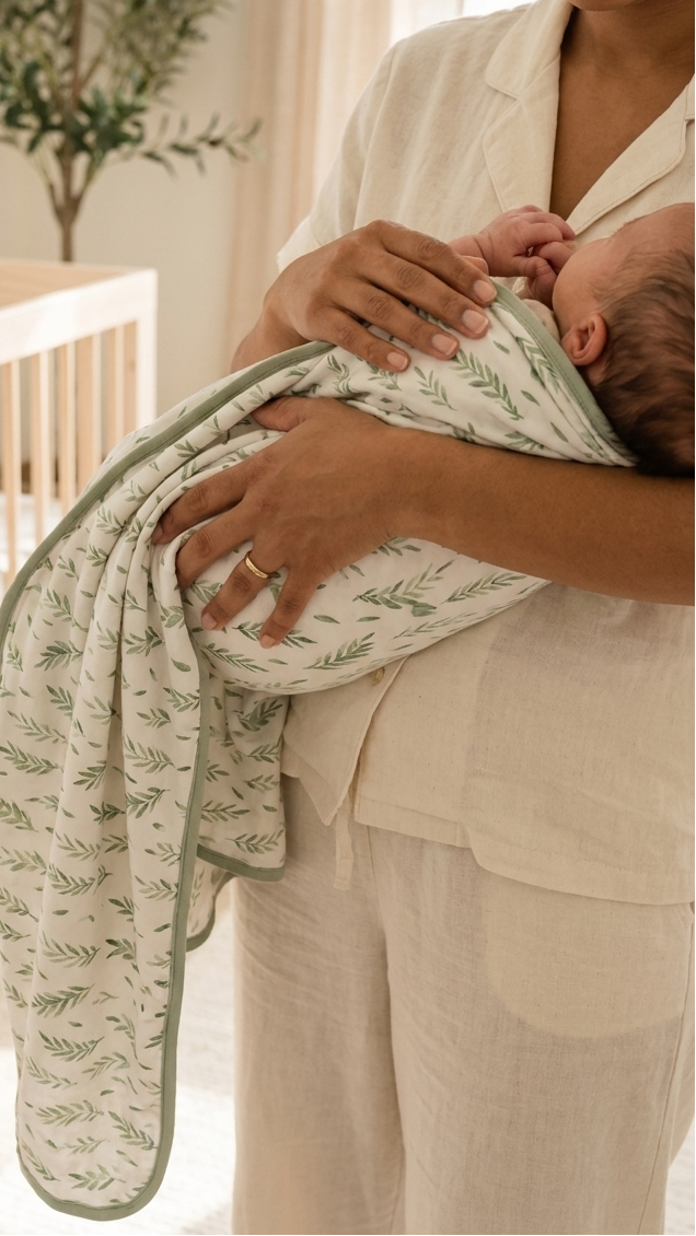 Botanical Leaf Bamboo Baby Blanket