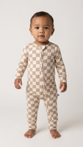 Taupe Checkerboard Bamboo Zippy Romper