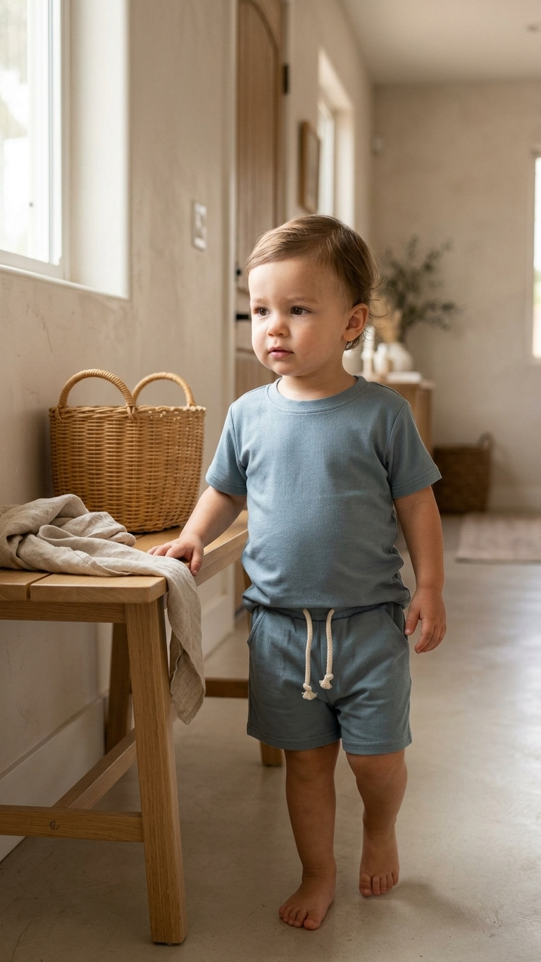 Dusty Blue Bamboo Short & Shirt Set – Soft Two-Piece Toddler Outfit