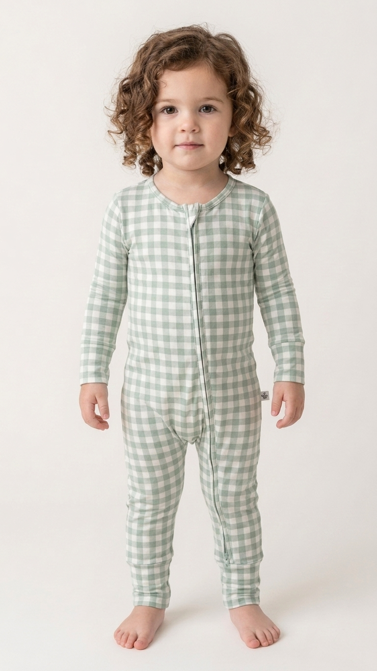 Sage Gingham Bamboo Zippy Romper
