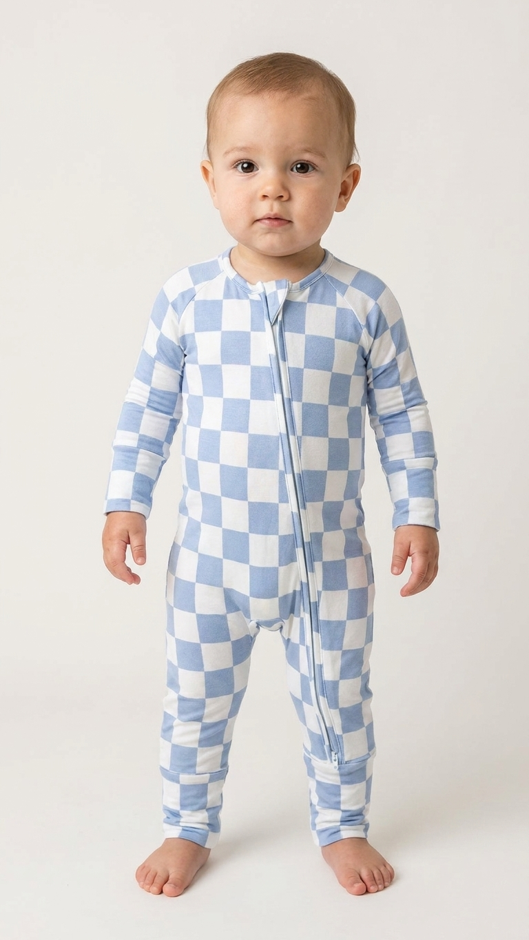 Sky Check Bamboo Zippy Romper