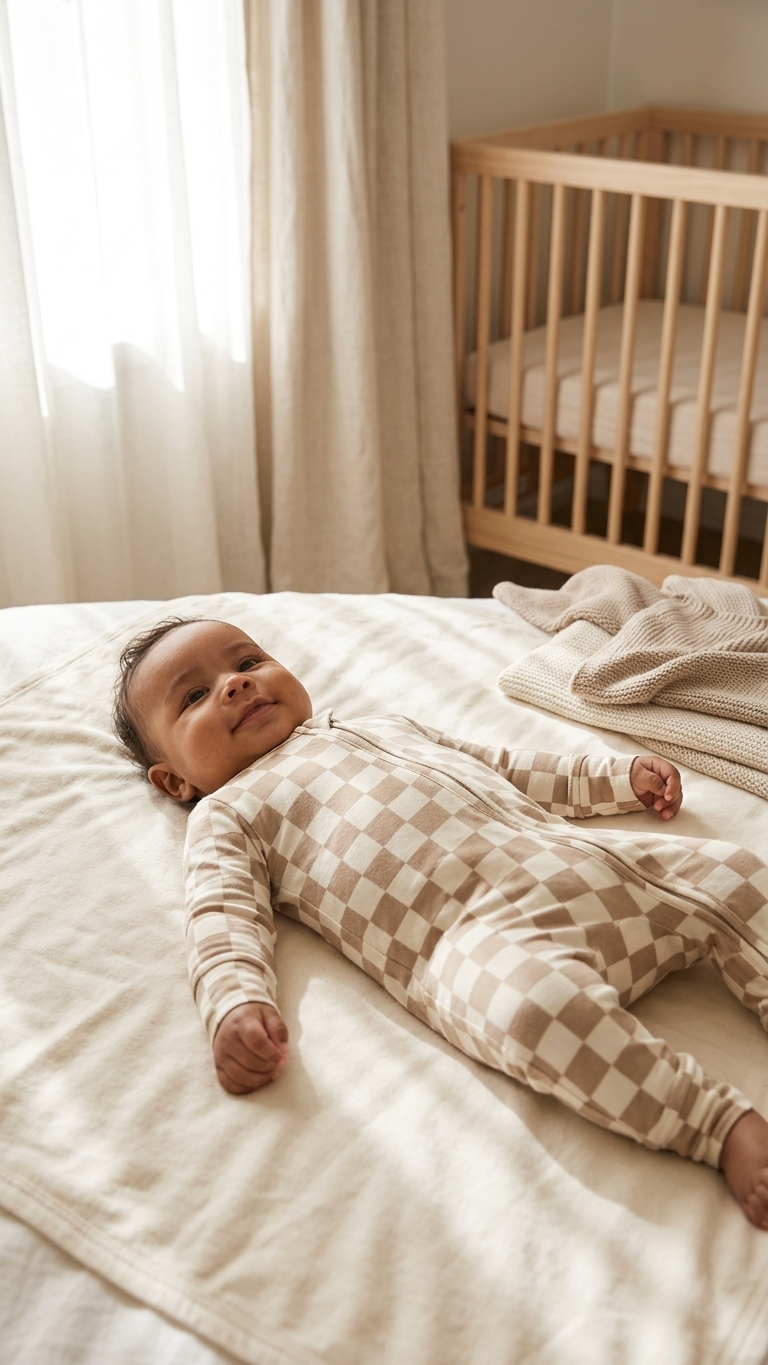 Taupe Checkerboard Bamboo Zippy Romper