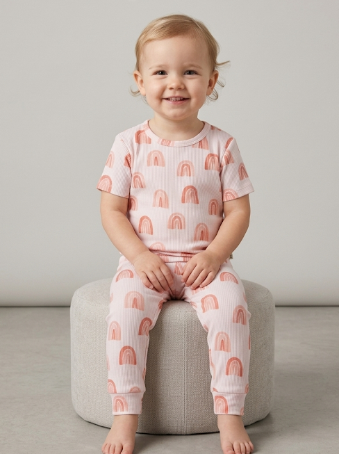 Rainbow Ribbed Bamboo Two-Piece Set