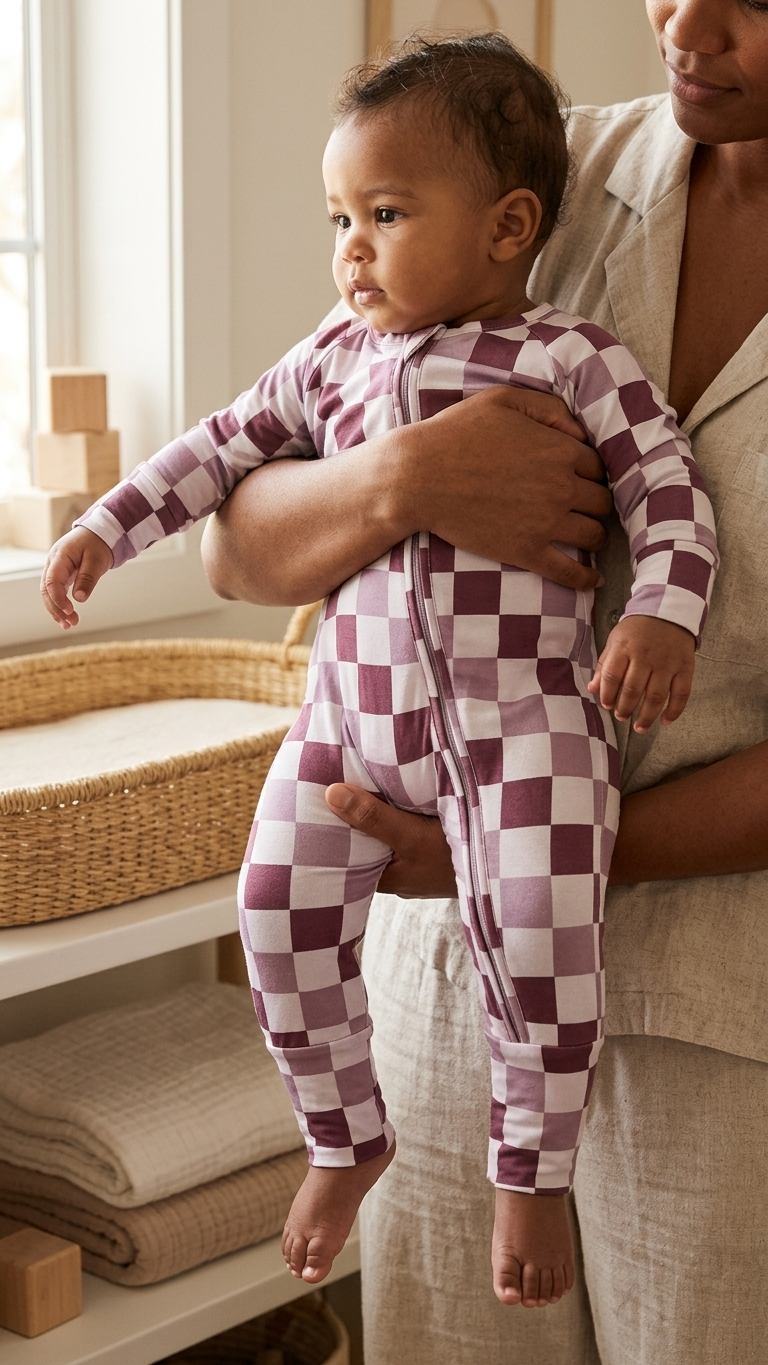 Petal Check Bamboo Zippy Romper