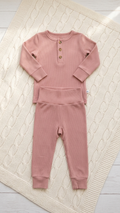 Dusty Rose Ribbed Henley Two-Piece Set
