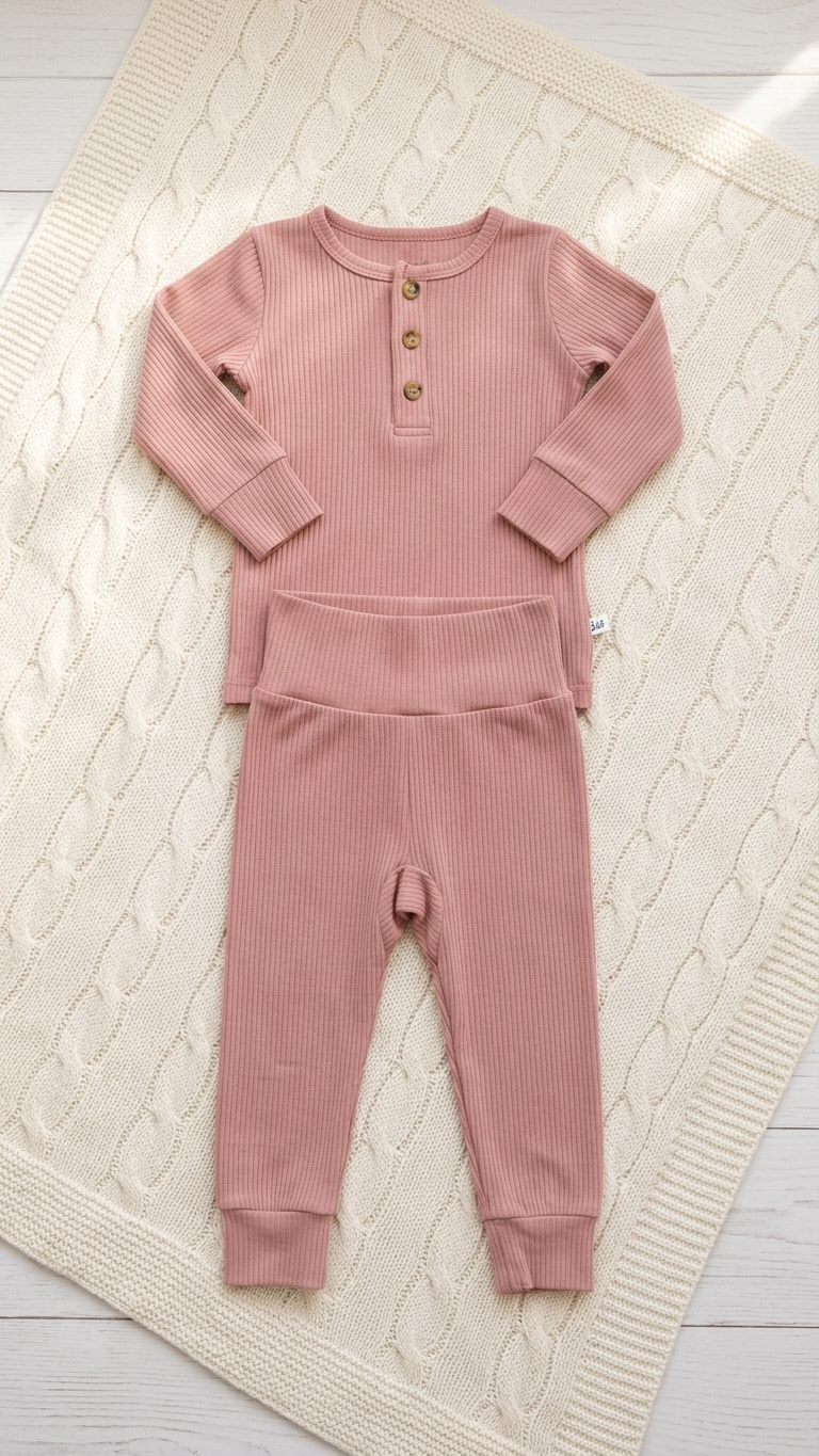 Dusty Rose Ribbed Henley Two-Piece Set