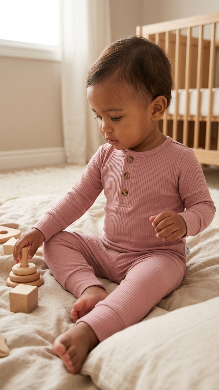 Dusty Rose Ribbed Henley Two-Piece Set