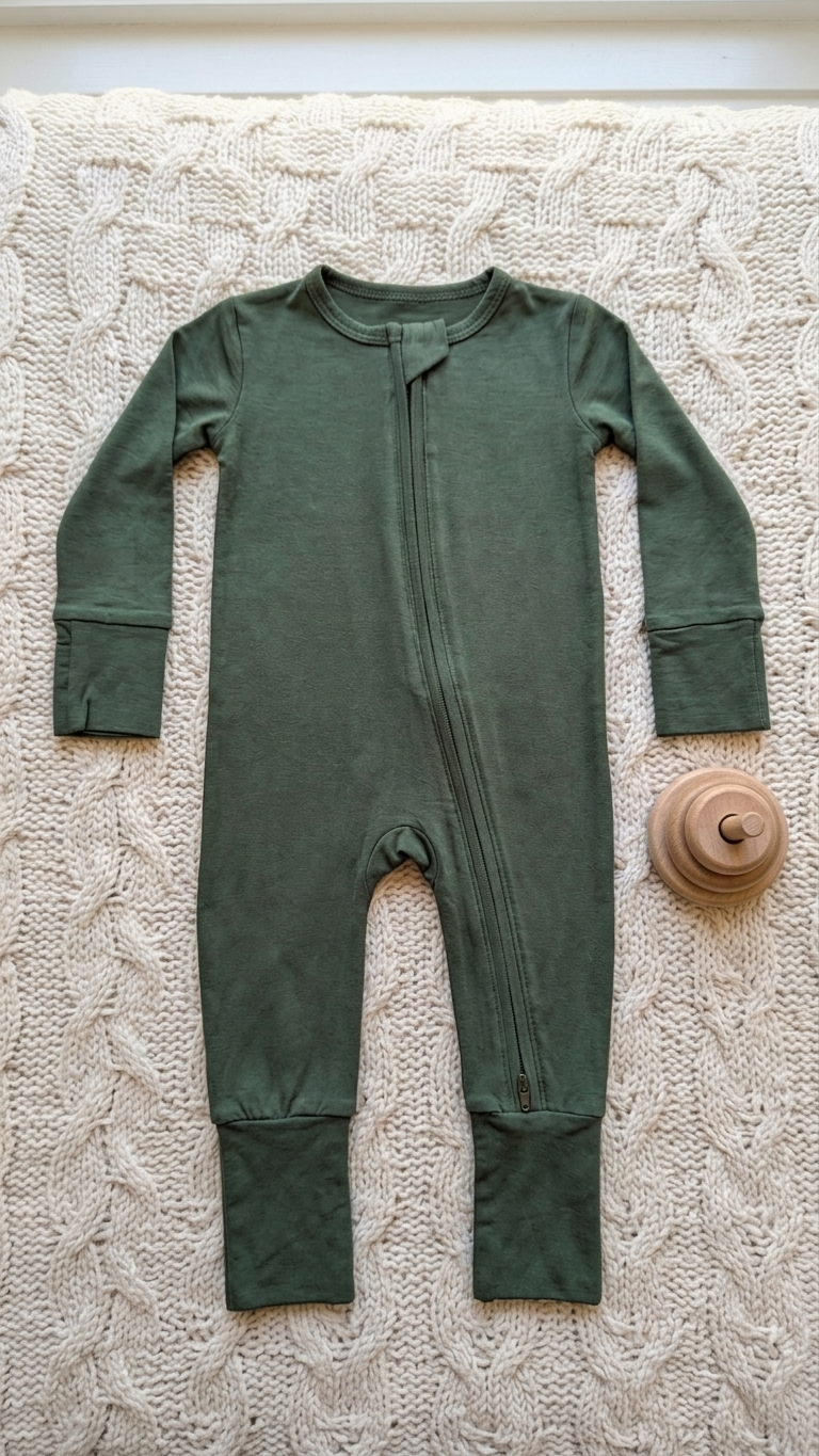 Forest Sage Bamboo Two-Way Zip Romper