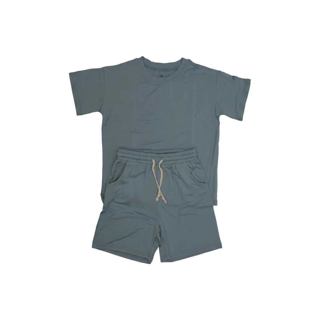 Dusty Blue Bamboo Short & Shirt Set – Soft Two-Piece Toddler Outfit